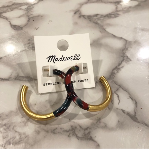 NEW Madewell Yellow Gold Colorful Open Medium Sized Hoop Earrings - Picture 4 of 8